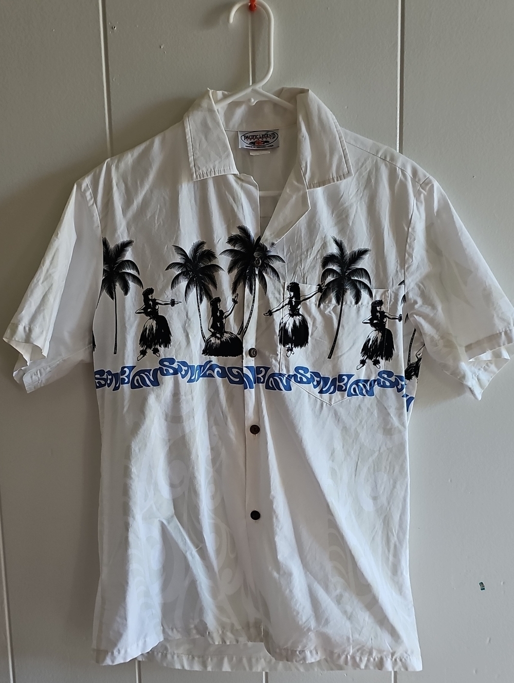 Pacific Legend Apparel Tropical Hula Palm Print Short-Sleeve Shirt - White Small